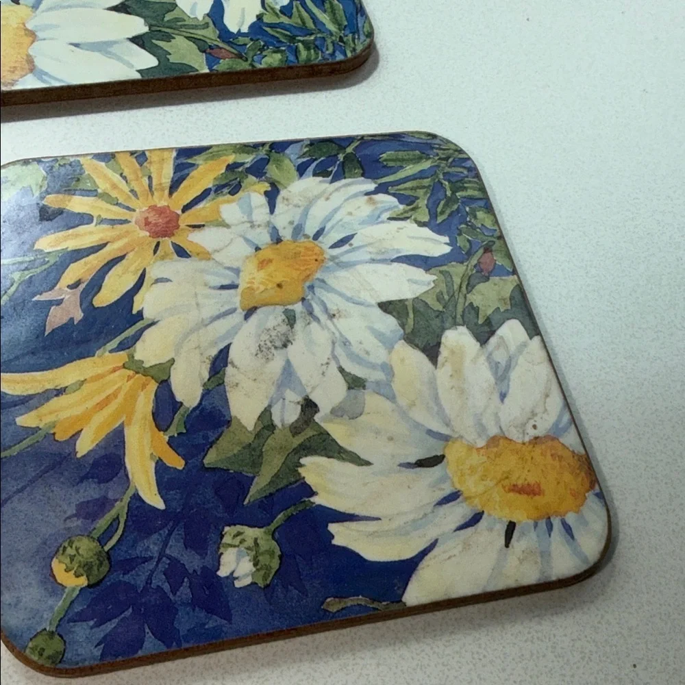 Vintage Daisy Field Pimpernel Blue and Yellow Floral Coasters
